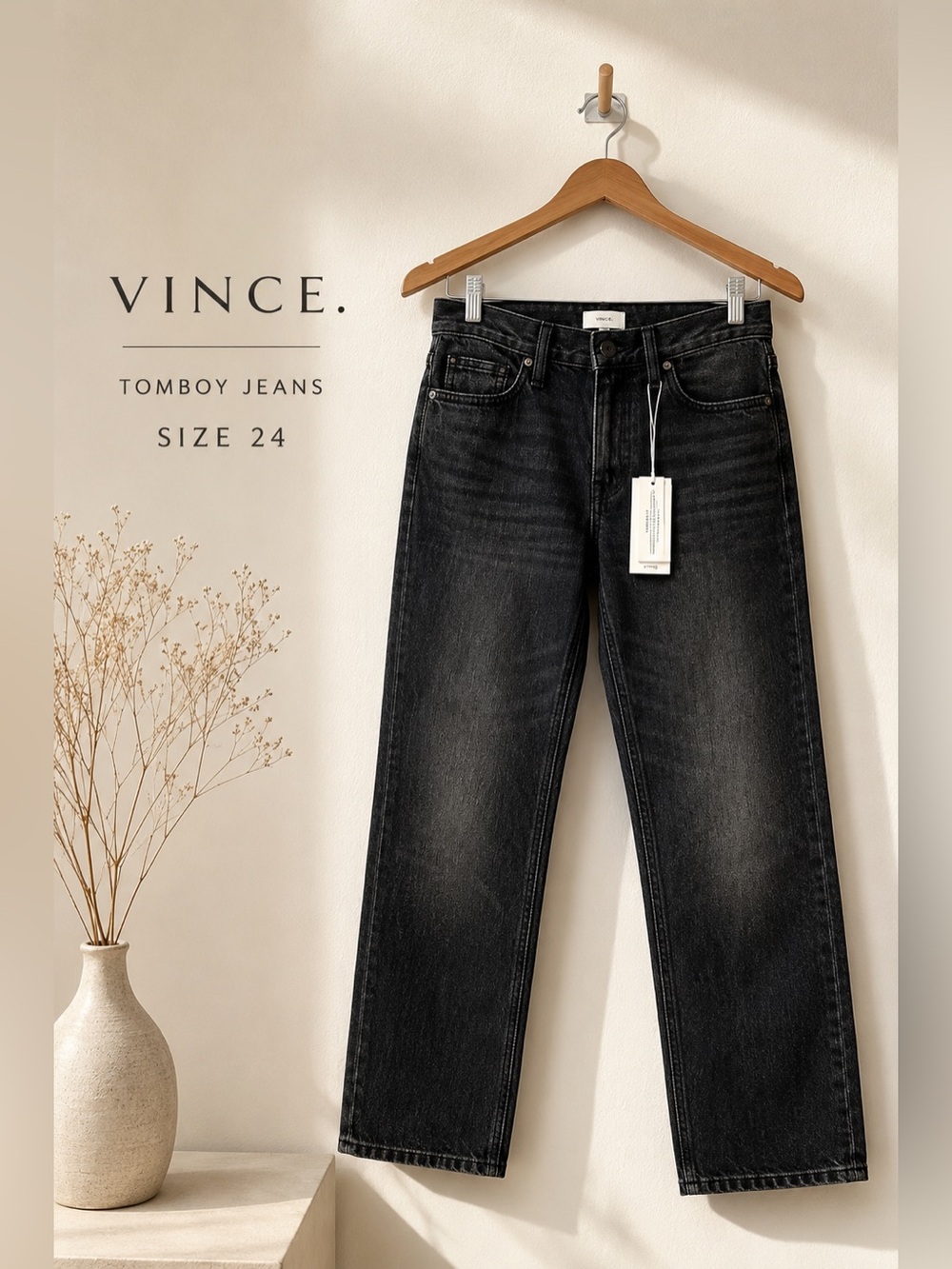 Vince Tomboy Black Denim Jeans Size 24 NWT $245